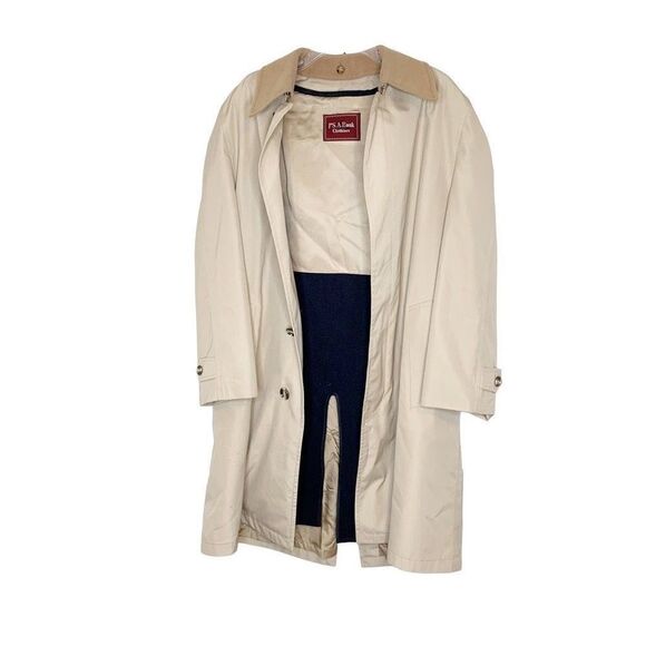 Jos A. Banks Vintage Tan Trench Coat Zip in Wool Liner and Button Collar 40 Long - Picture 3 of 15